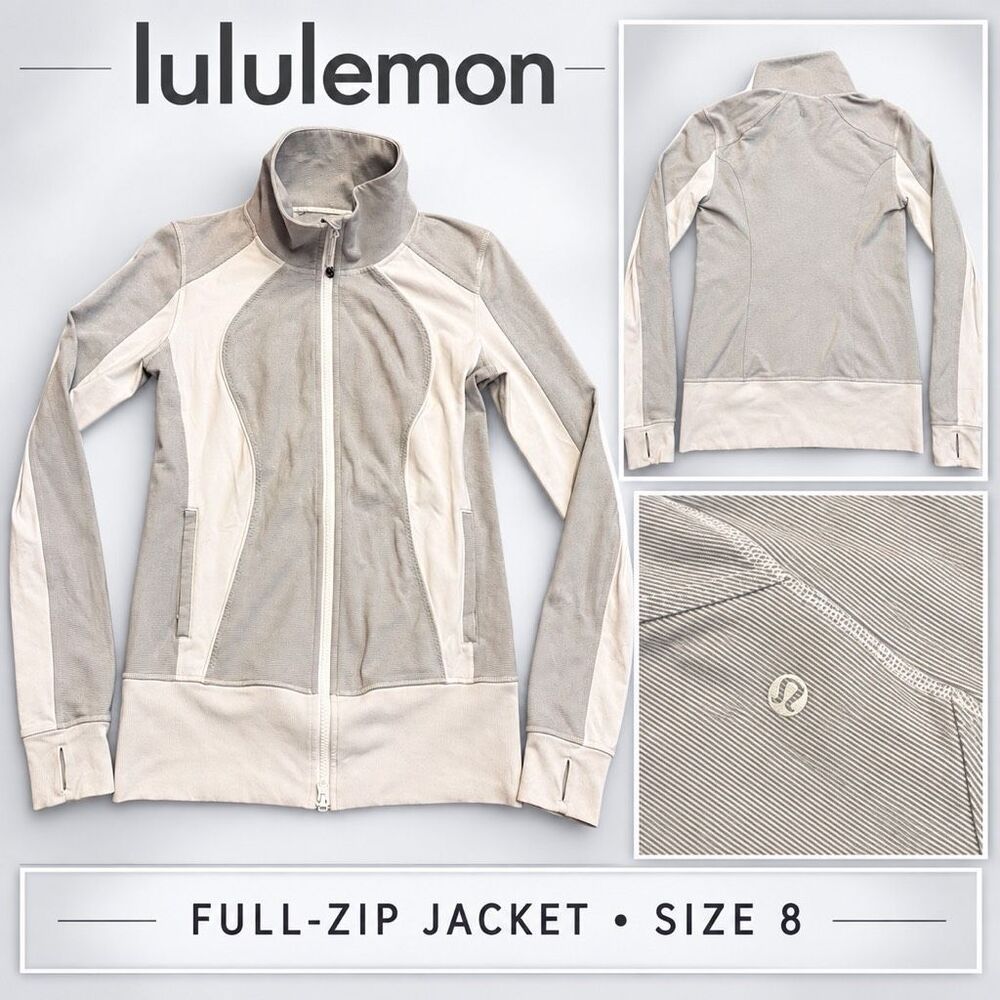 Lululemon Gray White Striped Full-Zip Jacket Size 8